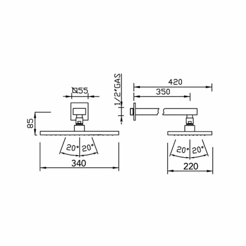 Ocelová jednoproudová sprchová hlavice s mosazným sprchovým ramenem vyrobená v Itálii - Dardo Viadurini