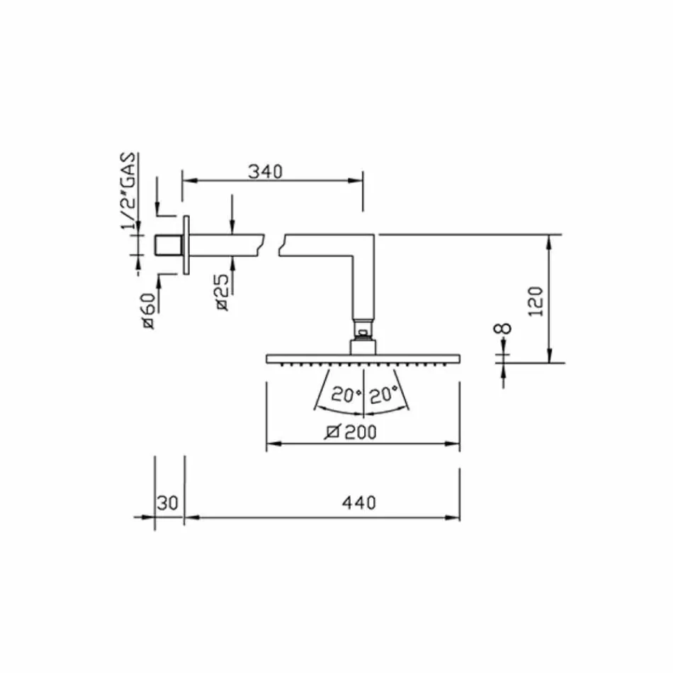 Čtvercová ocelová sprchová hlavice s mosazným sprchovým ramenem vyrobená v Itálii - Sespo Viadurini