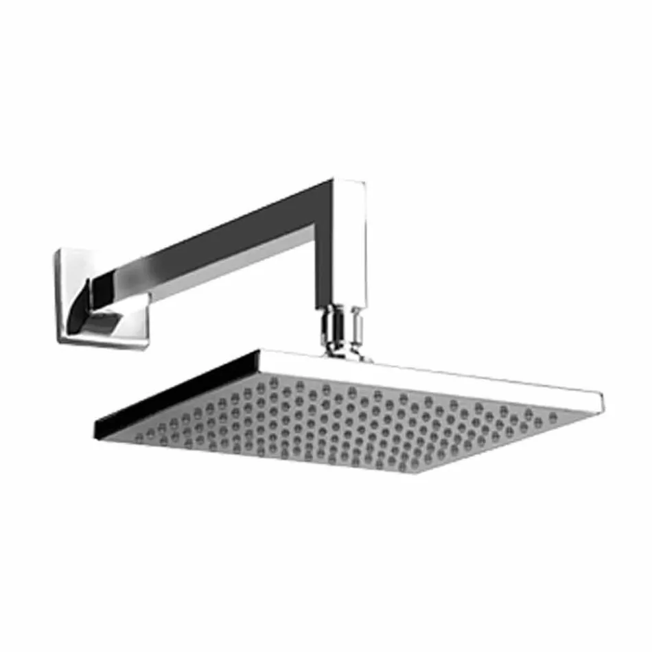 Čtvercová ocelová sprchová hlavice s mosazným sprchovým ramenem vyrobená v Itálii - Sespo Viadurini