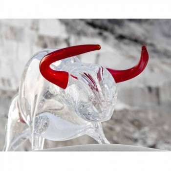Býčí ornament v červeném a průhledném skle vyrobený v Itálii - Torero