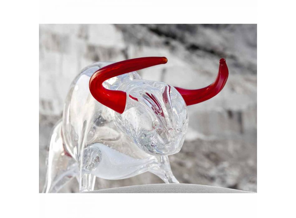 Býčí ornament v červeném a průhledném skle vyrobený v Itálii - Torero Viadurini