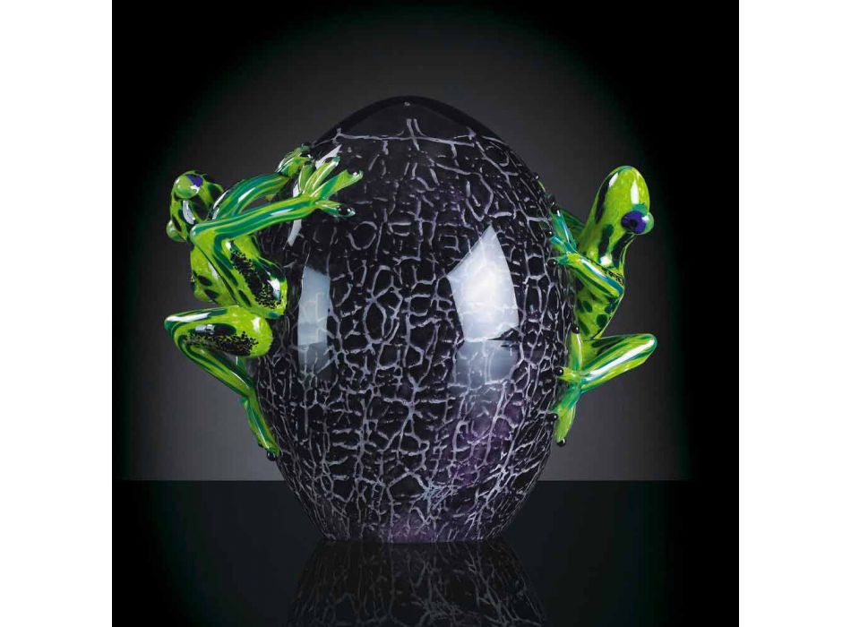 Ornament ve tvaru vejce se žabami v barevném skle vyrobené v Itálii - Huevo Viadurini