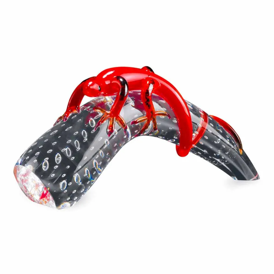 Dekorativní skleněný ornament ve tvaru gekona na rohu vyrobený v Itálii - Corino Viadurini