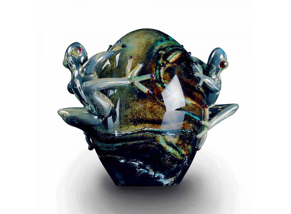 Skleněný ornament ve tvaru vajíčka se žabami vyrobený v Itálii - Huevo Viadurini