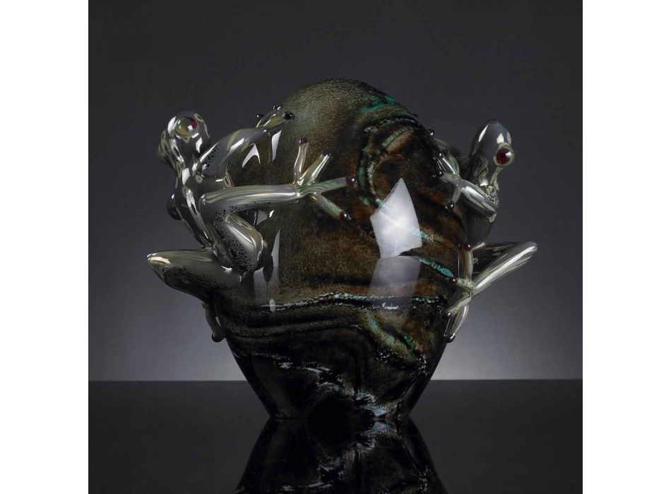 Skleněný ornament ve tvaru vajíčka se žabami vyrobený v Itálii - Huevo Viadurini