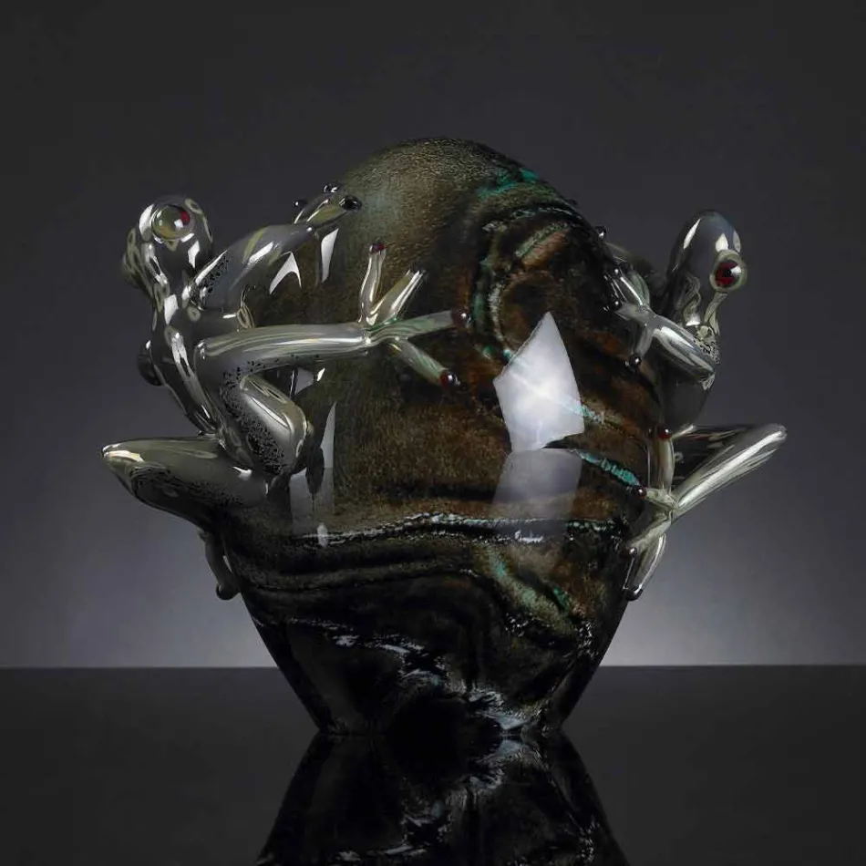 Skleněný ornament ve tvaru vajíčka se žabami vyrobený v Itálii - Huevo Viadurini