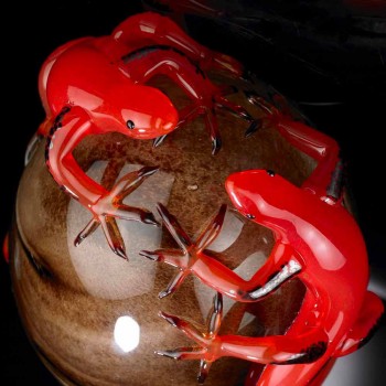 Barevný skleněný ornament ve tvaru vejce s gekony vyrobenými v Itálii - Huevo