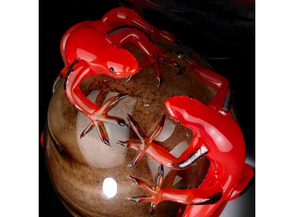 Barevný skleněný ornament ve tvaru vejce s gekony vyrobenými v Itálii - Huevo Viadurini