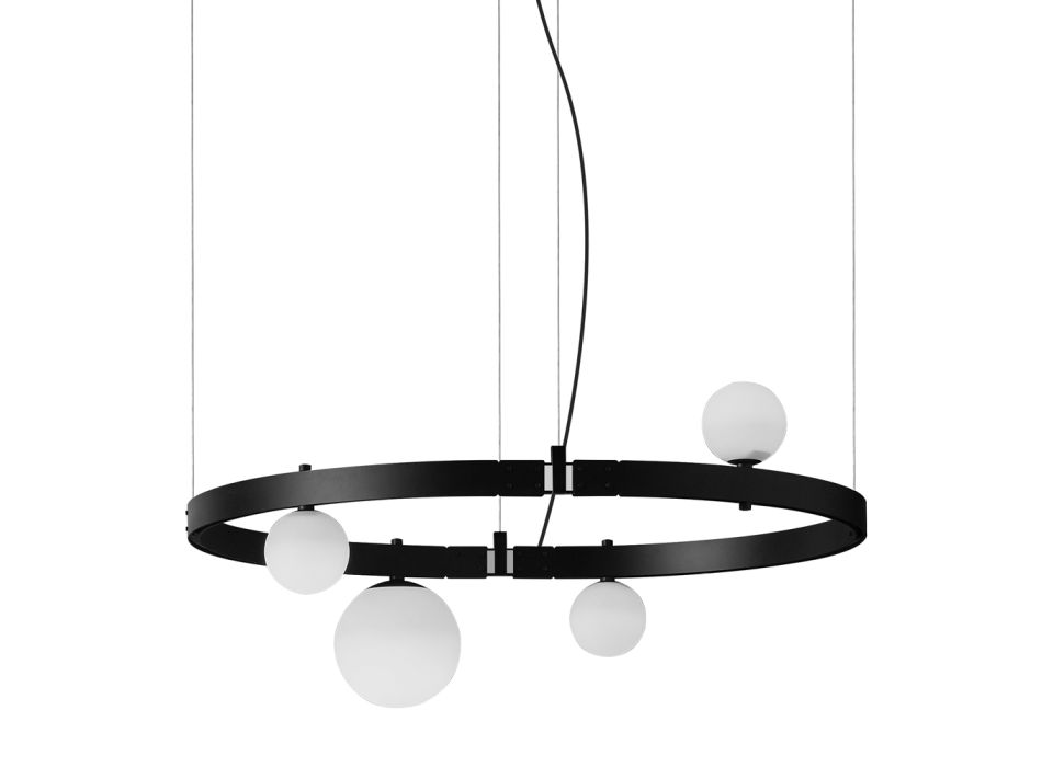 Oválný designový závěs z černého hliníku s koulemi a reflektory - Exodus Viadurini