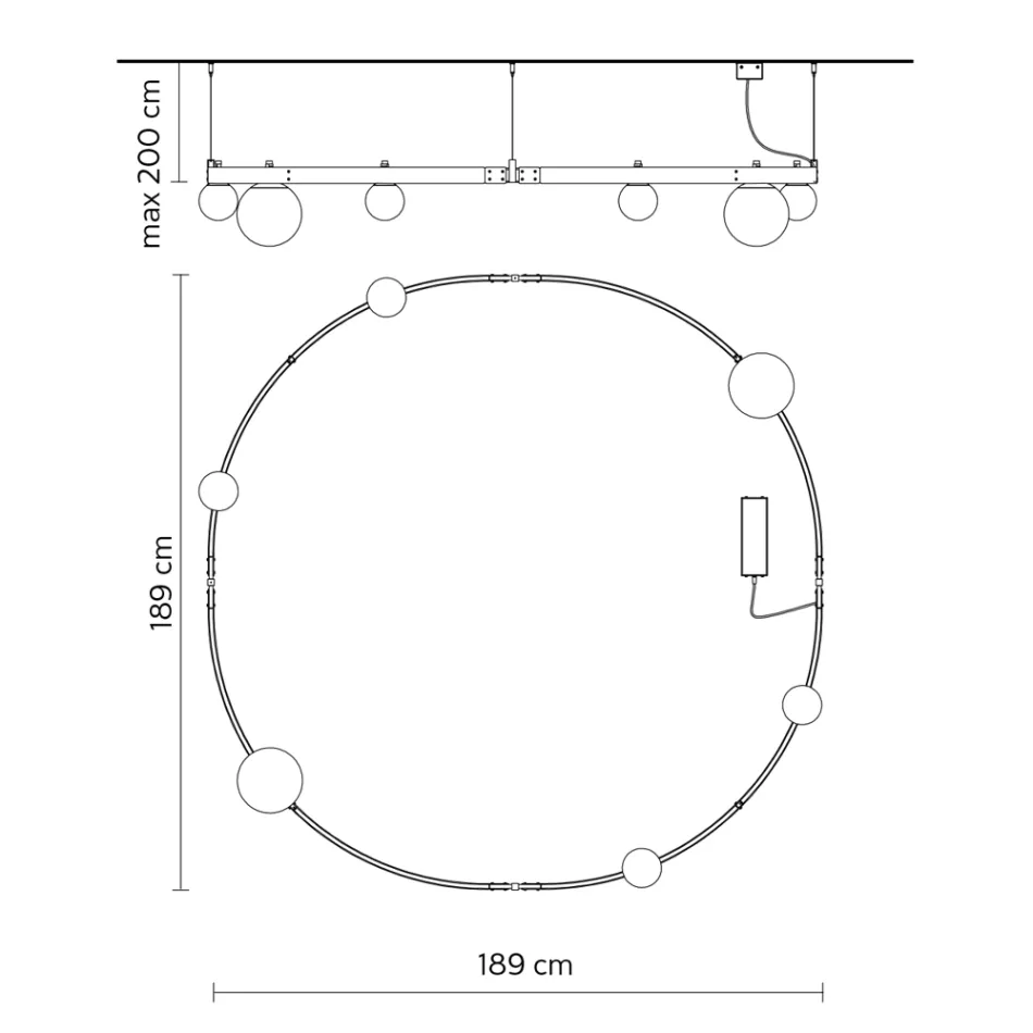 Kulatý designový závěs z černého hliníku s koulemi a reflektory - Exodus Viadurini