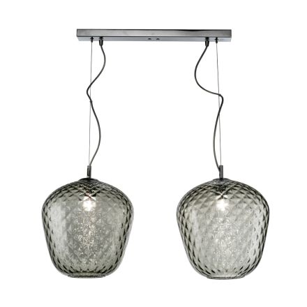 Závěsná lampa se dvěma žárovkami a lineární tyčí ze skla a kovu vyrobená v Itálii - Elisia Viadurini