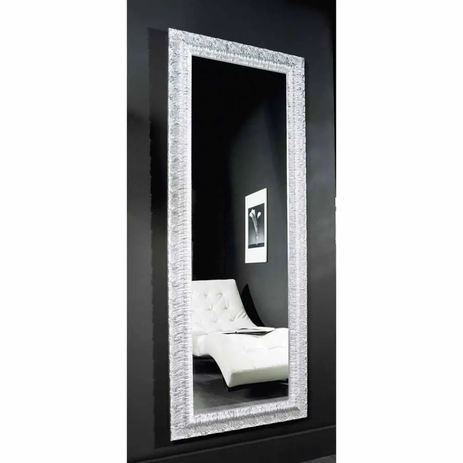 Stříbrné nástěnné zrcadlo, moderní zlaté dřevo vyrobené v Itálii Teodoro Viadurini