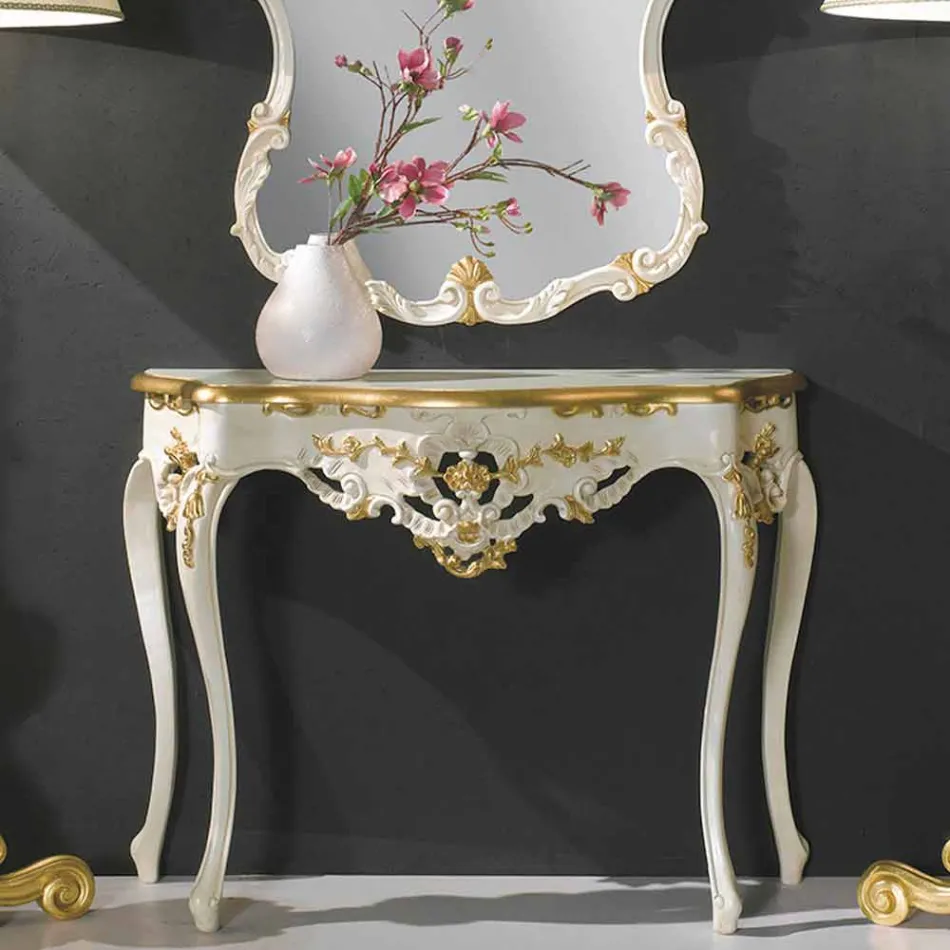 Dřevěné nástěnné zrcadlo, konzole, vyrobené v Itálii mdf top Gianluca Viadurini