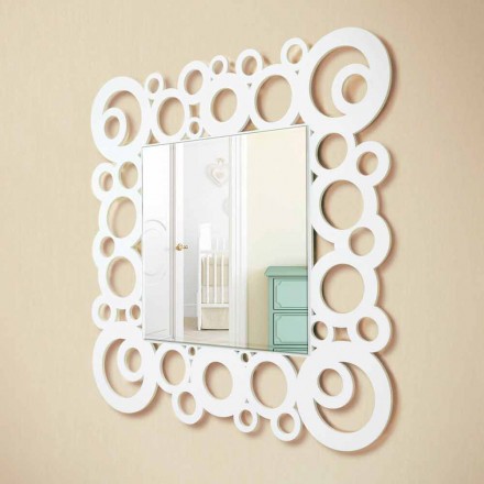 Bílé moderní nástěnné zrcadlo s dřevěnými dekoracemi - bublina Viadurini
