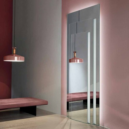 Podlahové nástěnné zrcadlo s LED světlem a bílou strukturou, 3 vrstvy - Plaudio Viadurini
