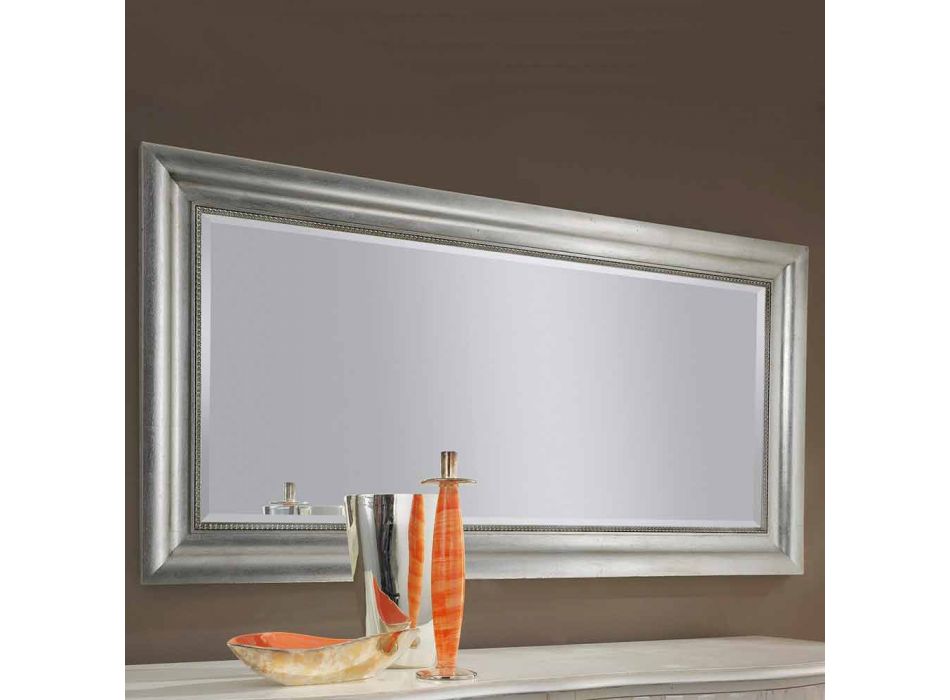 Stříbrné nástěnné zrcadlo, zlaté dřevo ručně vyrobené v Itálii Alessandro Viadurini