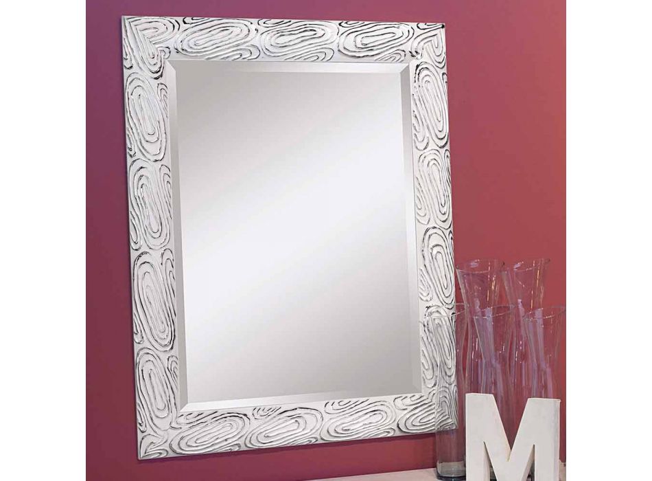 Zlaté, bílé a stříbrné nástěnné zrcadlo ze dřeva Eugenio vyrobené v Itálii Viadurini