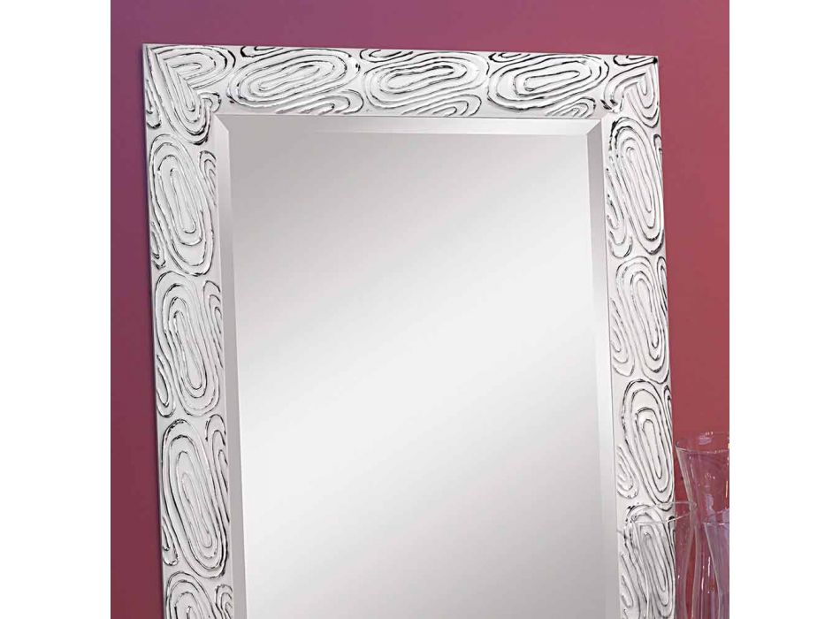 Zlaté, bílé a stříbrné nástěnné zrcadlo ze dřeva Eugenio vyrobené v Itálii Viadurini