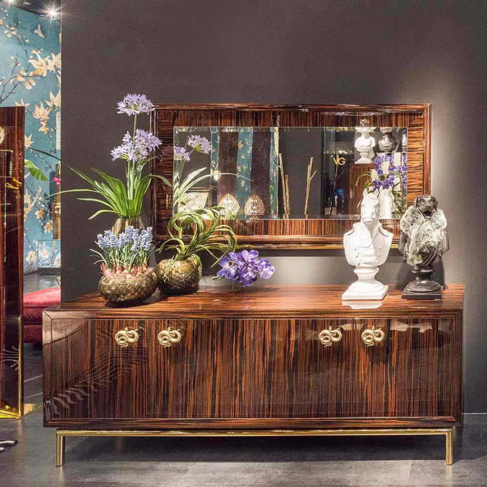 Zkosené zrcadlo ze stěny leštěného ebenu a kovu Ada 1 Viadurini