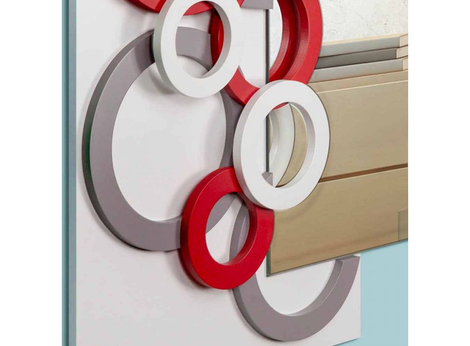 Nástěnné zrcadlo s moderním designem, bílá, červená, šedá ve dřevě - iluze Viadurini