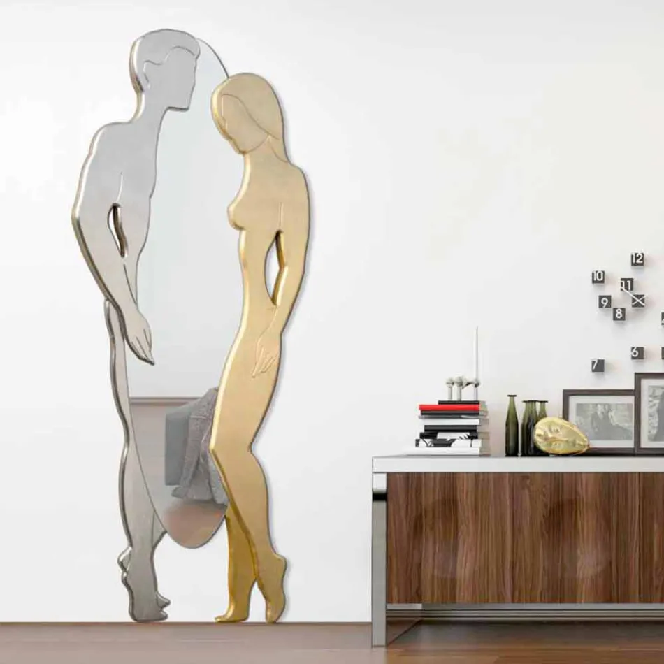 Man & Woman moderní design Mdf stěnové zrcadlo tvarované ručně Viadurini