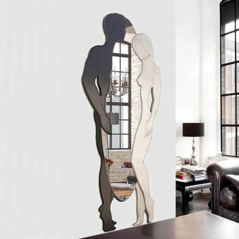 Man & Woman moderní design Mdf stěnové zrcadlo tvarované ručně Viadurini