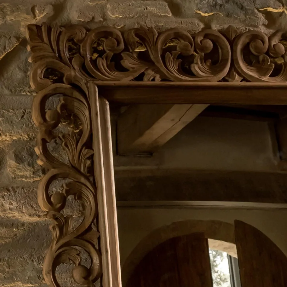 Vyřezávané zrcadlo z masivního teakového dřeva - Auguste Viadurini