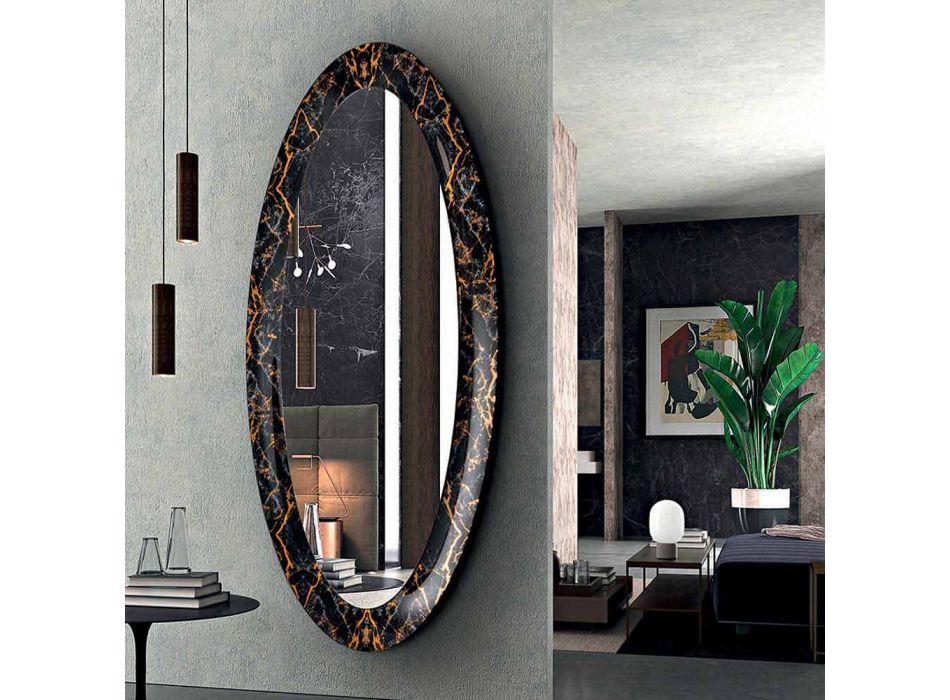 Oválné designové zrcadlo s rámem s mramorovým efektem Made in Italy - Denisse Viadurini
