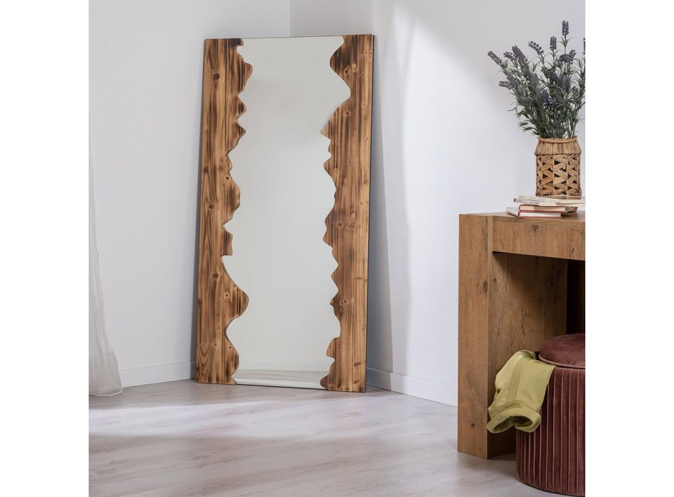 Obdélníkové skleněné zrcadlo s rámem z masivního dřeva - Nikos Viadurini