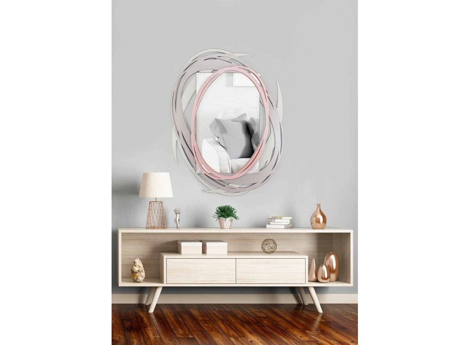 Moderní nástěnné zrcadlo s dekorativním designem v barevném dřevě - Orbita Viadurini
