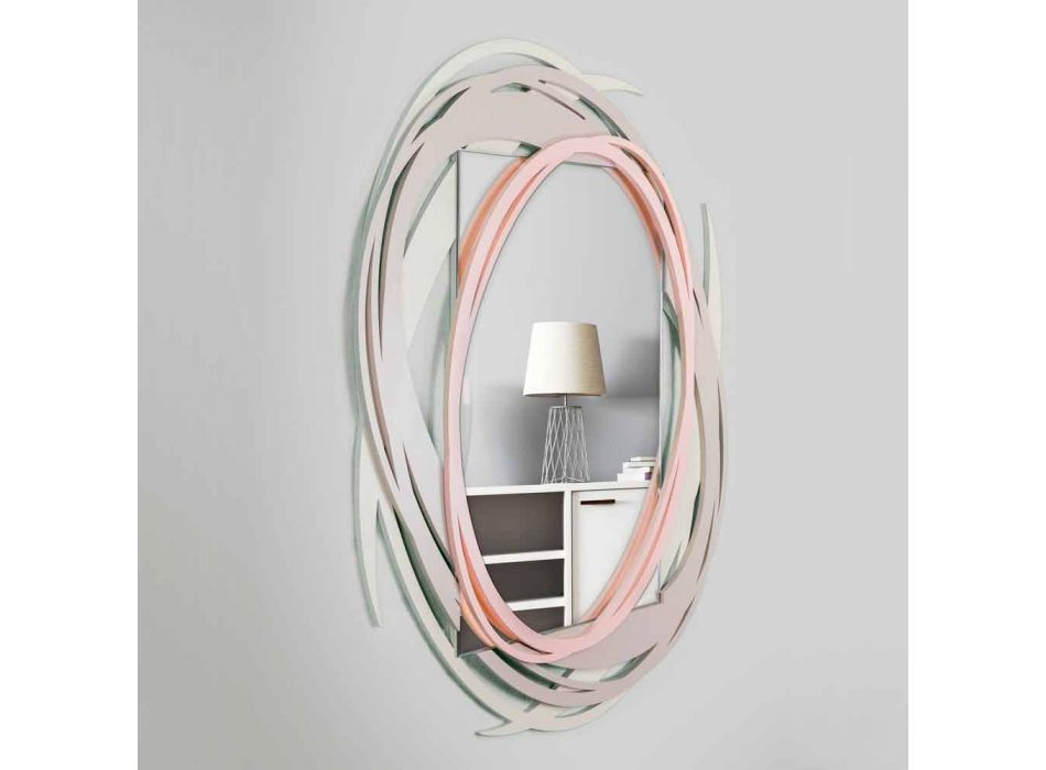 Moderní nástěnné zrcadlo s dekorativním designem v barevném dřevě - Orbita Viadurini