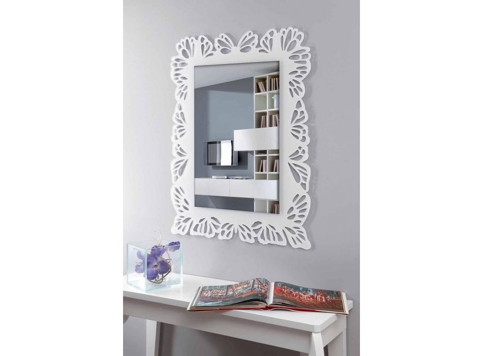Bílé plexisklo se zrcadlem s zdobeným obdélníkovým rámem - Alidifarf Viadurini