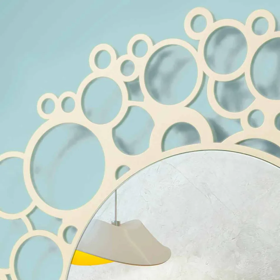 Kulaté nástěnné zrcadlo z hnědého dřeva moderního designu s rámem - Bombo Viadurini