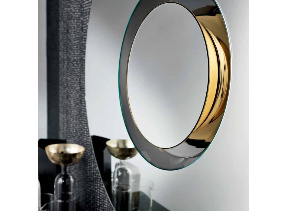 Kulaté designové nástěnné zrcadlo se zlatým kovem s vrcholem - Merale Viadurini