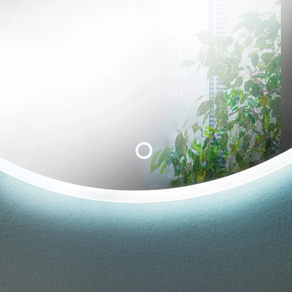 Kulaté nástěnné zrcadlo s pískovaným okrajem a LED podsvícením - tlačítko Viadurini