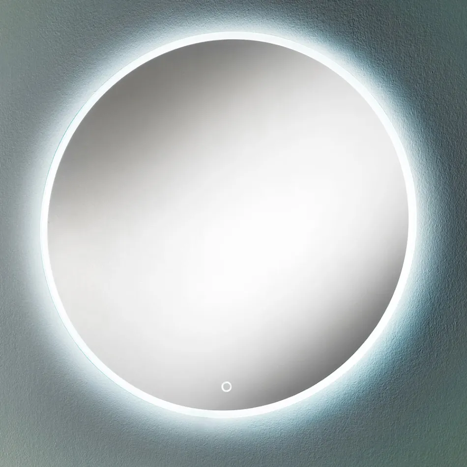 Kulaté nástěnné zrcadlo s pískovaným okrajem a LED podsvícením - tlačítko Viadurini