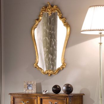 Barokní zrcadlo ve tvaru se zlatým listovým rámem Made in Italy - Precious