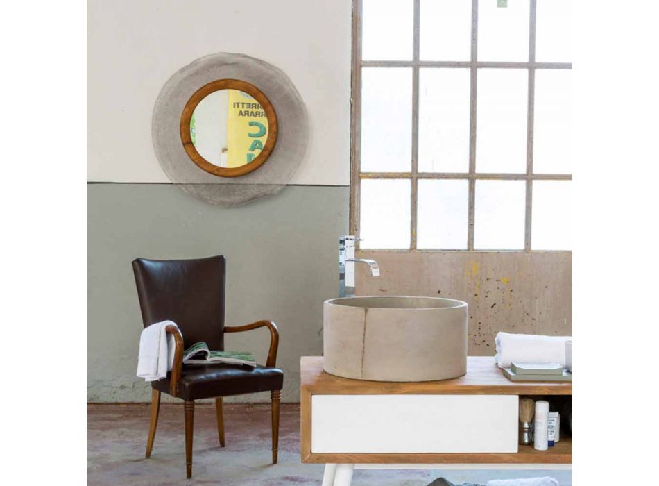 Moderní zrcadlo stěn v kovu a teaku Monno Viadurini