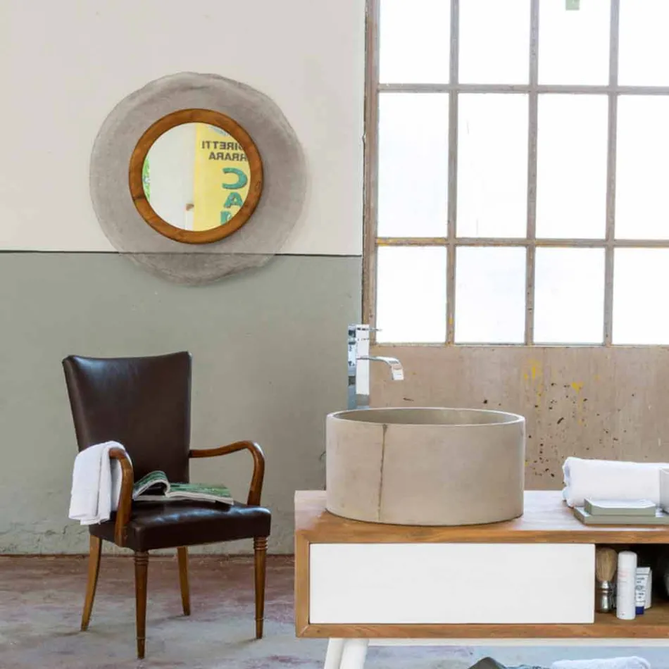 Moderní zrcadlo stěn v kovu a teaku Monno Viadurini