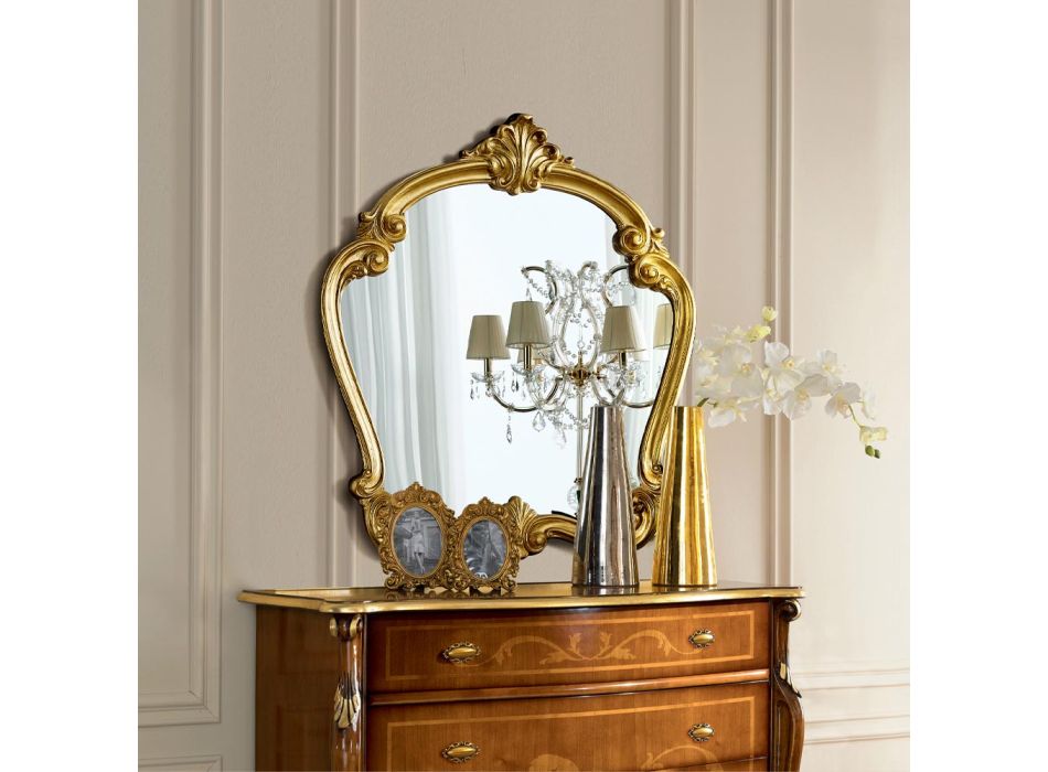 Zrcadlo klasického tvaru se zlatým listovým rámem Made in Italy - Madalina Viadurini