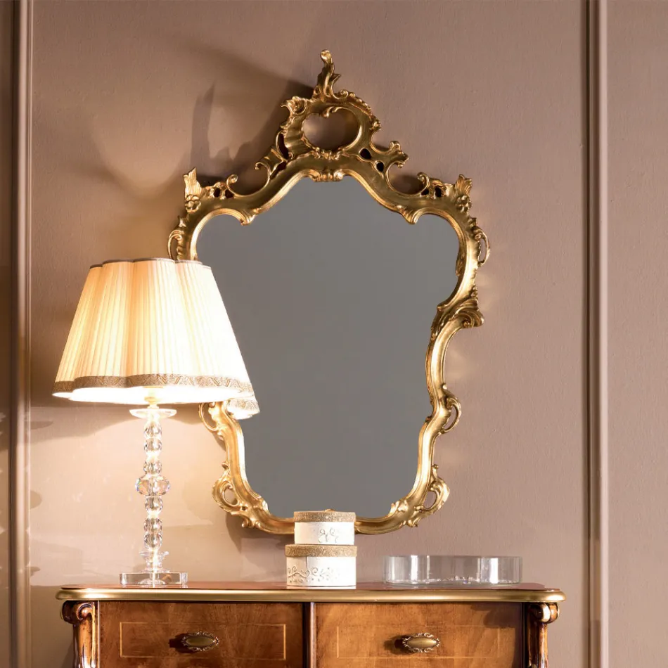 Zrcadlo klasického tvaru se zlatým rámem vyrobeným v Itálii - vzácné Viadurini