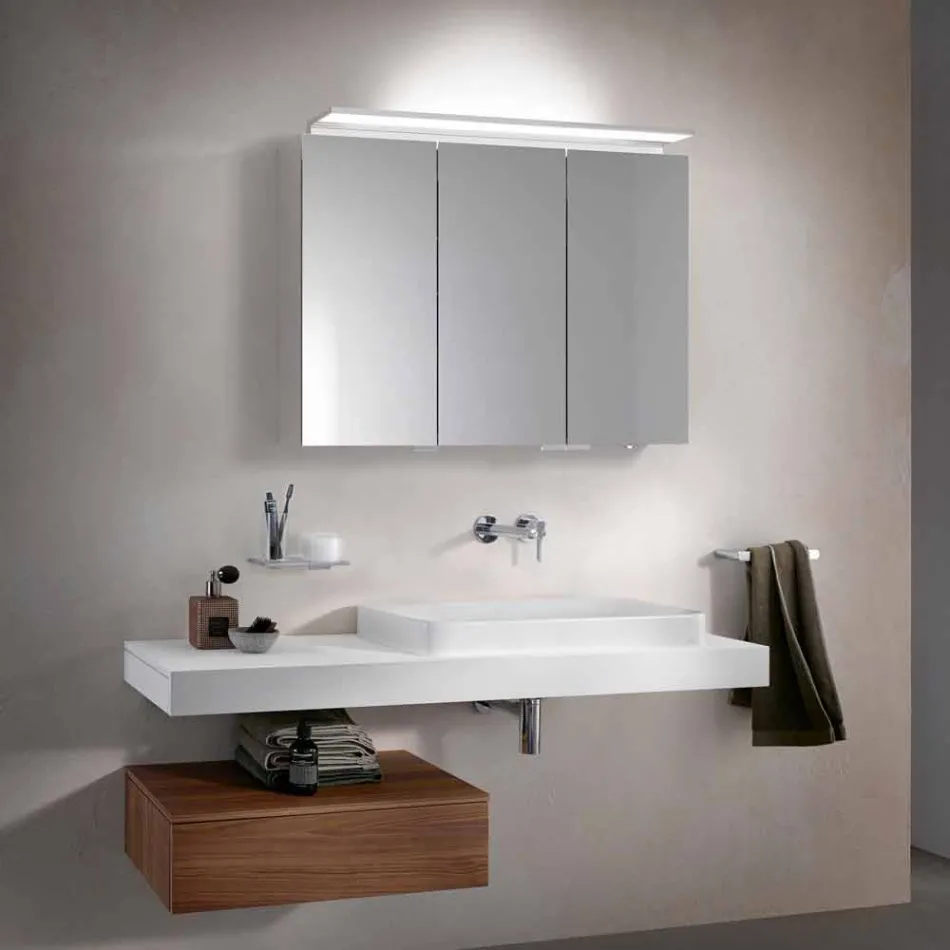 Moderní 3dveřové zrcadlo do nástěnné skříňky s vnitřními policemi - Bramo Viadurini