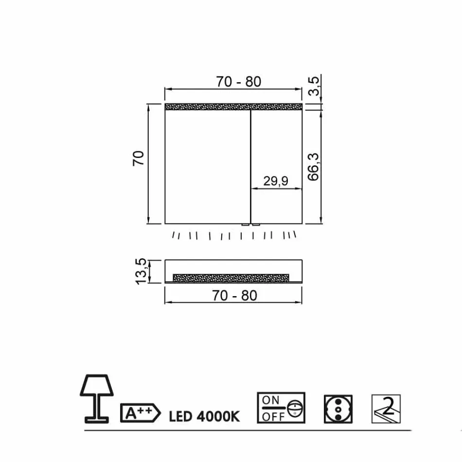 Zrcadlová skříňka 2 dvířka moderní design, LED osvětlení, Carol Viadurini