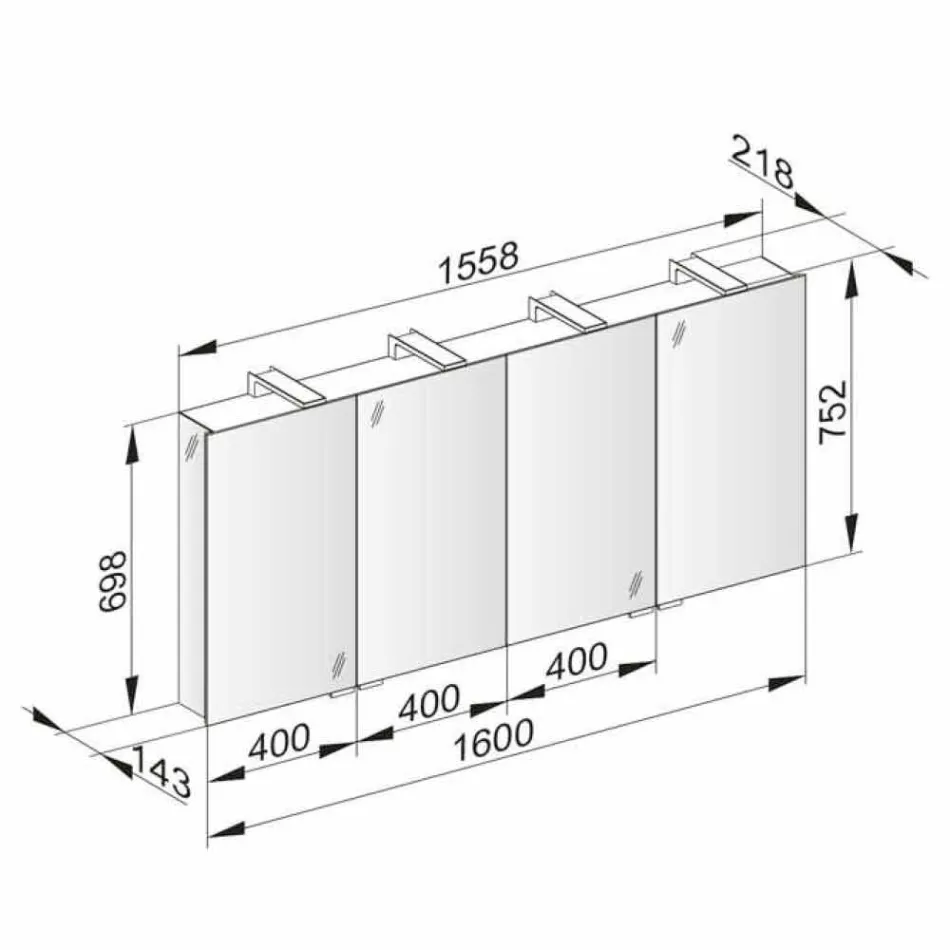 Zrcadlový kontejner se 4 křišťálovými dveřmi s 12 policemi a 4 LED světly - Maxi Viadurini