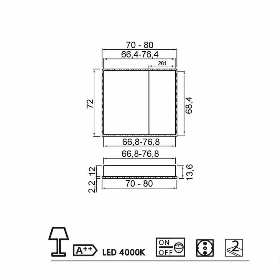 Stěna se zrcadlem 2 moderní kontejnerové dveře, LED osvětlení, Adele Viadurini