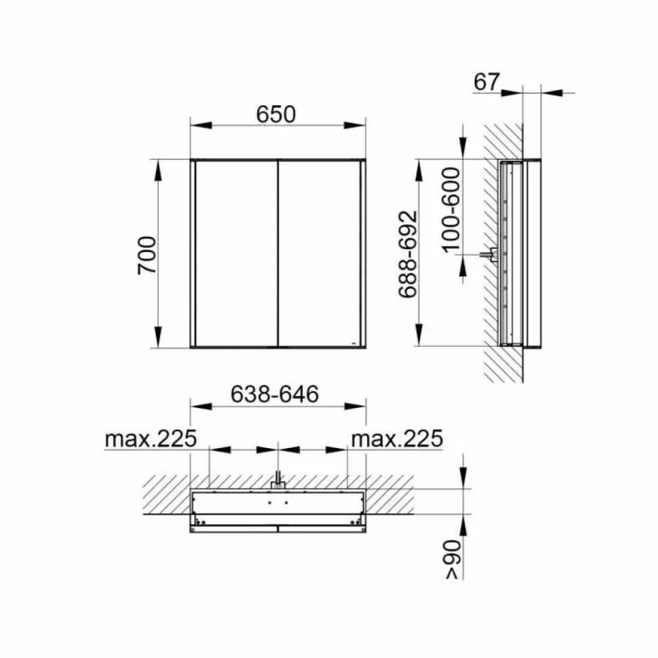 Moderní zapuštěná zrcadlová skříňka ve stříbrně lakovaném hliníku - démon Viadurini