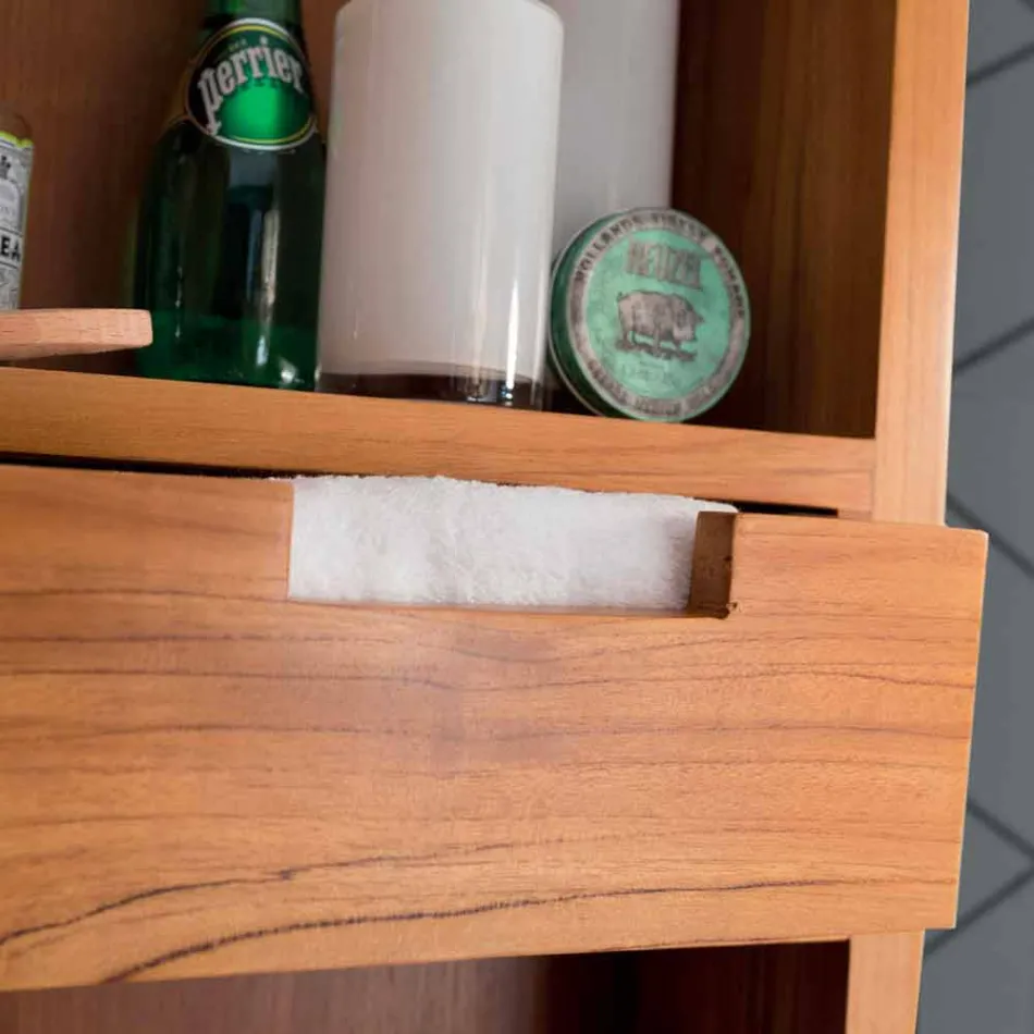 Zrcadlo na stěnu z teaku s policemi a vnitřními zásuvkami - Ralio Viadurini