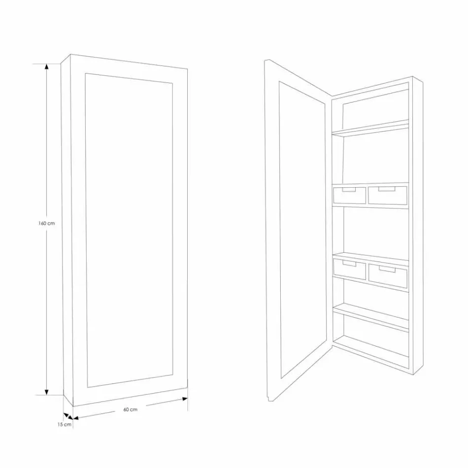 Zrcadlo na stěnu z teaku s policemi a vnitřními zásuvkami - Ralio Viadurini