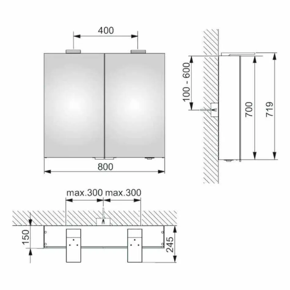 Moderní nástěnné zrcadlo se 2 dveřmi a LED osvětlením - ráčna Viadurini