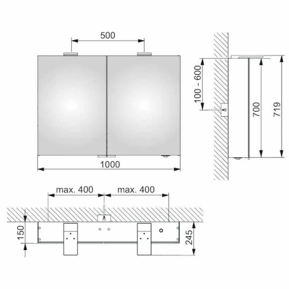 Moderní nástěnné zrcadlo se 2 dveřmi a LED osvětlením - ráčna Viadurini
